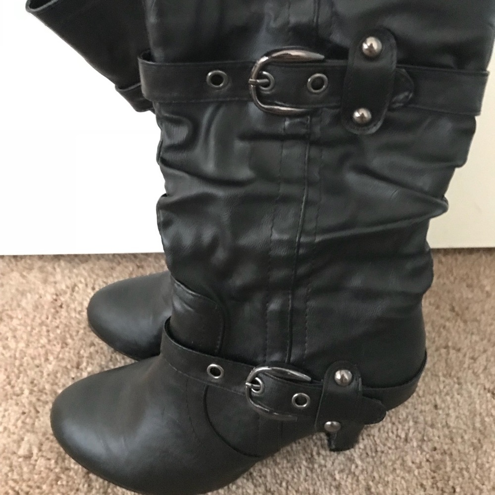 Black Mid Calf Faux Leather Boots Sz 8